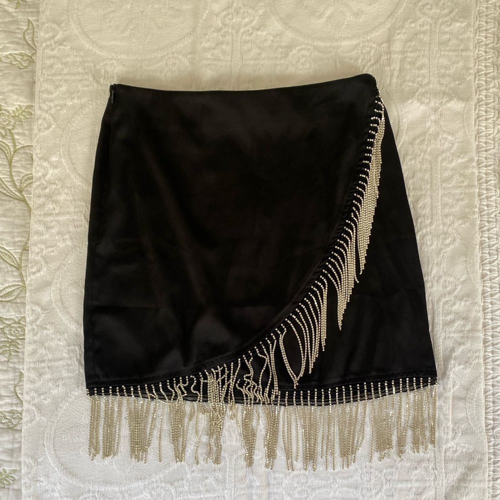 Diamanté Fringe Mini Wrap Skirt